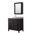 Wyndham Daria 36" Single Bathroom Vanity In Dark Espresso White Carrara Marble Countertop Undermount Square Sink And Medicine Cabinet WCV252536SDECMUNSMED