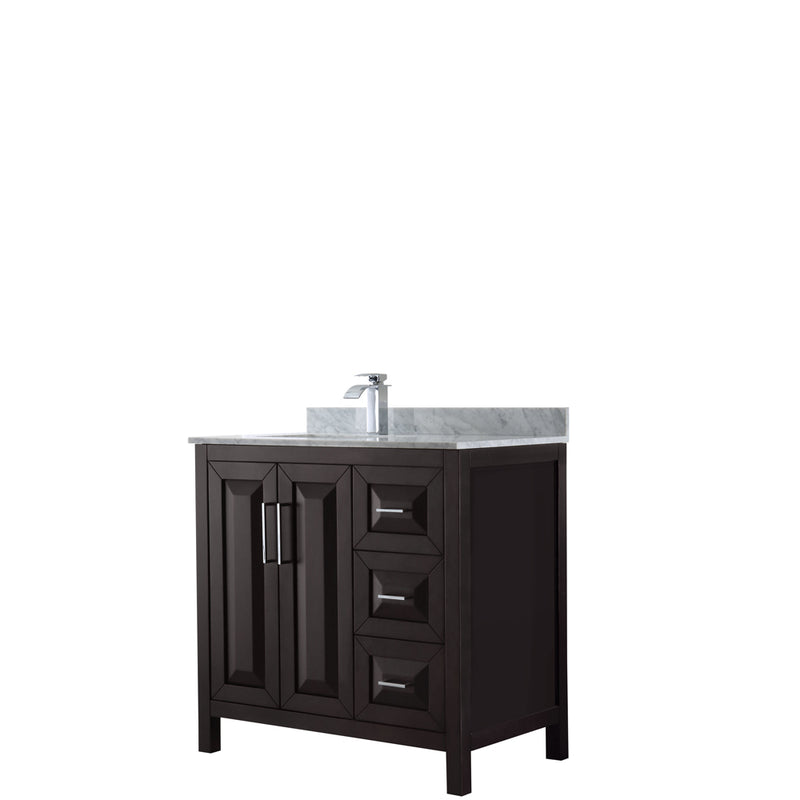 Wyndham Daria 36" Single Bathroom Vanity In Dark Espresso White Carrara Marble Countertop Undermount Square Sink And No Mirror WCV252536SDECMUNSMXX