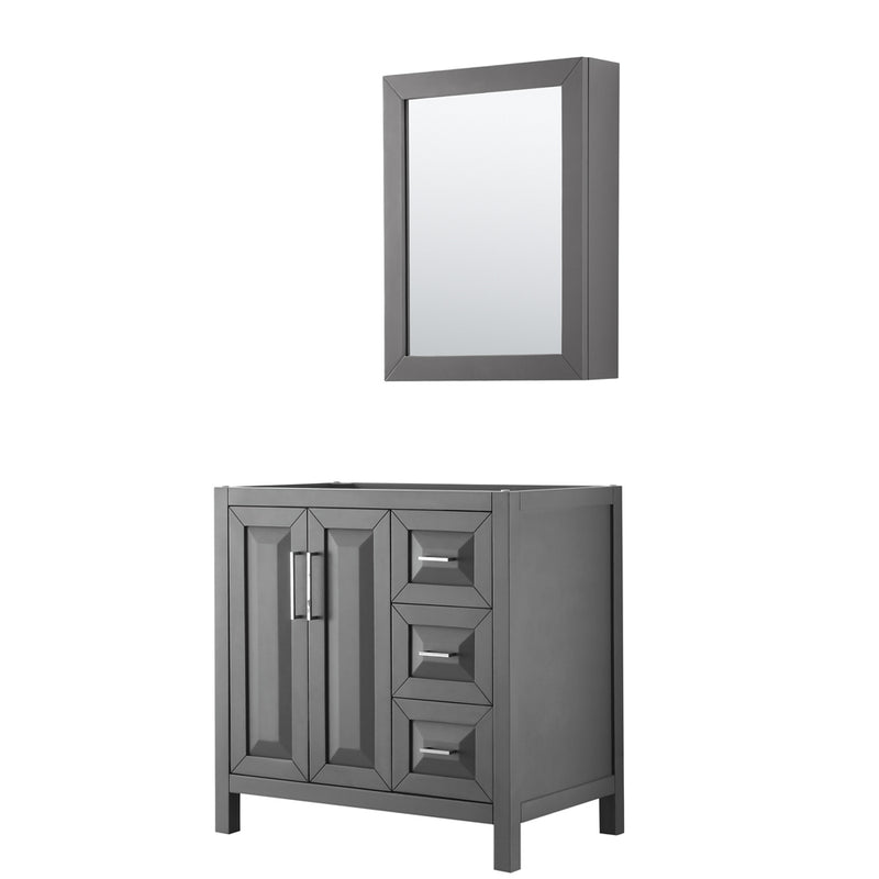 Wyndham Daria 36" Single Bathroom Vanity In Dark Gray No Countertop No Sink And Medicine Cabinet WCV252536SKGCXSXXMED