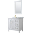 Wyndham Daria 36" Single Bathroom Vanity In White White Carrara Marble Countertop Undermount Square Sink Brushed Gold Trims And 24" Mirror WCV252536SWGCMUNSM24