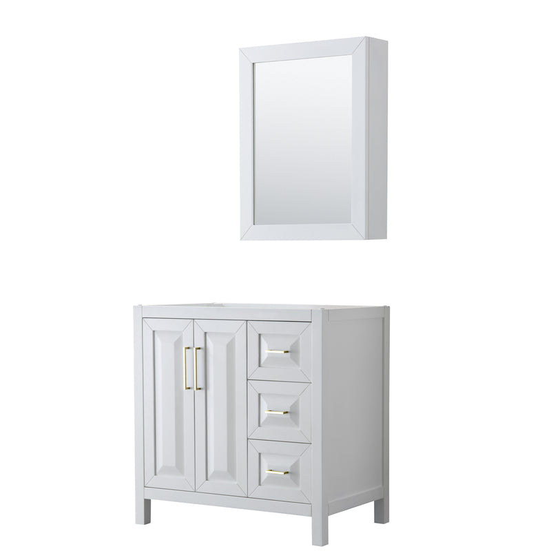 Wyndham Daria 36" Single Bathroom Vanity In White No Countertop No Sink Brushed Gold Trims And Medicine Cabinet WCV252536SWGCXSXXMED