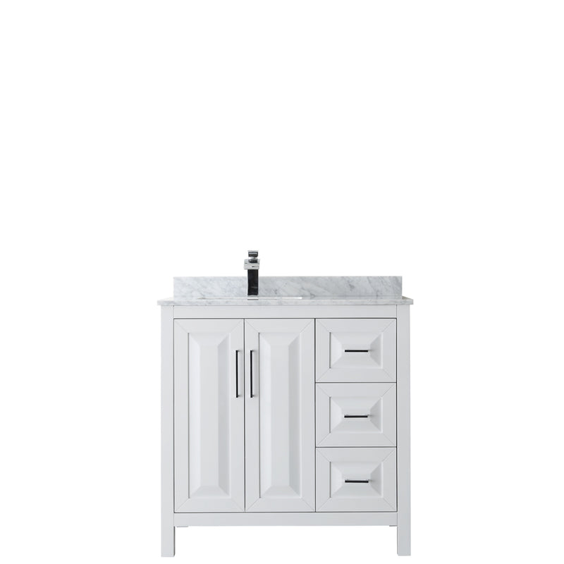 Wyndham Daria 36" Single Bathroom Vanity In White White Carrara Marble Countertop Undermount Square Sink and No Mirror WCV252536SWHCMUNSMXX