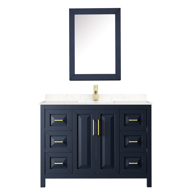 Wyndham Daria 48" Single Bathroom Vanity In Dark Blue Light-Vein Carrara Cultured Marble Countertop Undermount Square Sink and Medicine Cabinet WCV252548SBLC2UNSMED