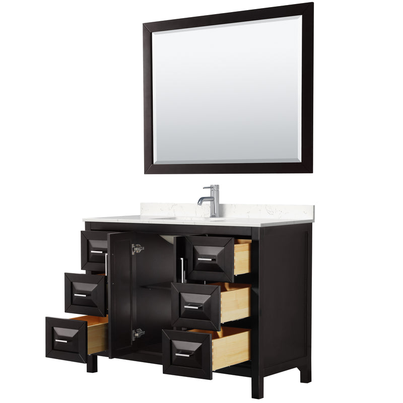 Wyndham Daria 48" Single Bathroom Vanity In Dark Espresso Light-Vein Carrara Cultured Marble Countertop Undermount Square Sink and 46" Mirror WCV252548SDEC2UNSM46