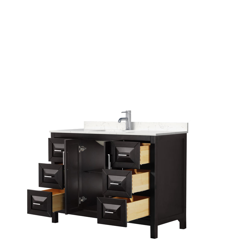 Wyndham Daria 48" Single Bathroom Vanity In Dark Espresso Light-Vein Carrara Cultured Marble Countertop Undermount Square Sink and No Mirror WCV252548SDEC2UNSMXX