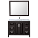 Wyndham Daria 48" Single Bathroom Vanity In Dark Espresso White Carrara Marble Countertop Undermount Square Sink and 46" Mirror WCV252548SDECMUNSM46