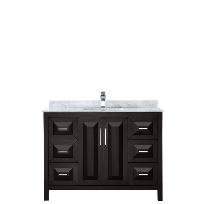 Wyndham Daria 48" Single Bathroom Vanity In Dark Espresso White Carrara Marble Countertop Undermount Square Sink and No Mirror WCV252548SDECMUNSMXX