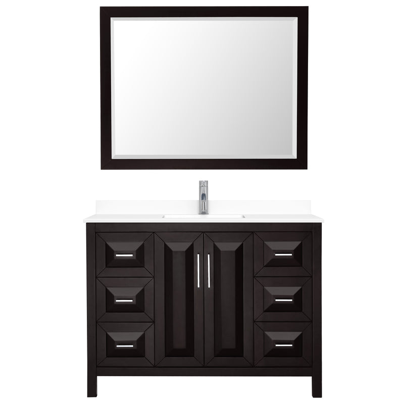 Wyndham Daria 48" Single Bathroom Vanity In Dark Espresso White Cultured Marble Countertop Undermount Square Sink and 46" Mirror WCV252548SDEWCUNSM46