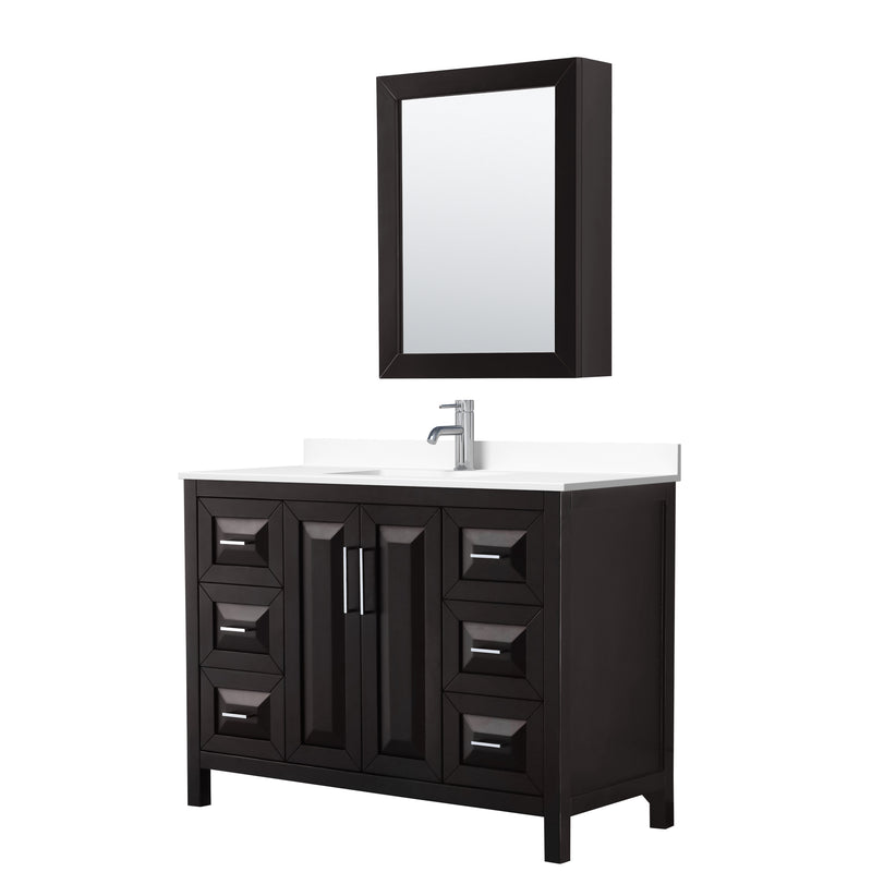 Wyndham Daria 48" Single Bathroom Vanity In Dark Espresso White Cultured Marble Countertop Undermount Square Sink And Medicine Cabinet WCV252548SDEWCUNSMED