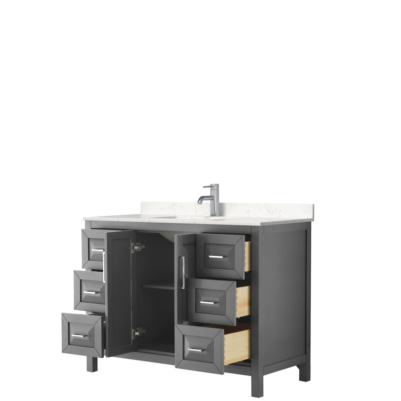 Wyndham Daria 48" Single Bathroom Vanity In Dark Gray Light-Vein Carrara Cultured Marble Countertop Undermount Square Sink and No Mirror WCV252548SKGC2UNSMXX