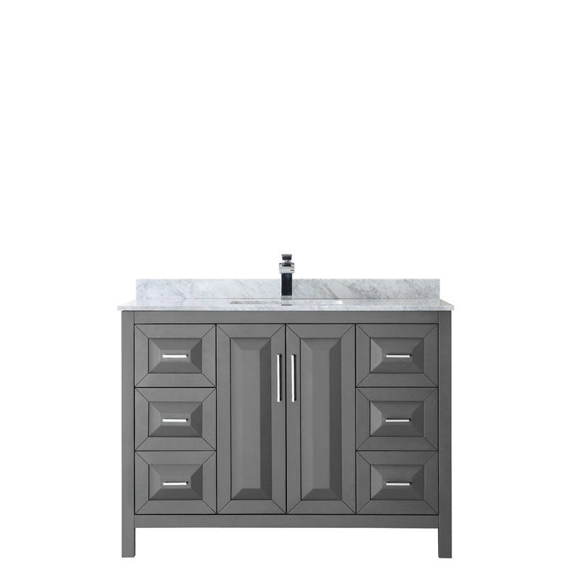 Wyndham Daria 48" Single Bathroom Vanity In Dark Gray White Carrara Marble Countertop Undermount Square Sink and No Mirror WCV252548SKGCMUNSMXX