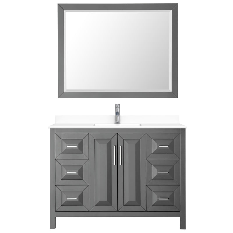 Wyndham Daria 48" Single Bathroom Vanity In Dark Gray White Cultured Marble Countertop Undermount Square Sink and 46" Mirror WCV252548SKGWCUNSM46