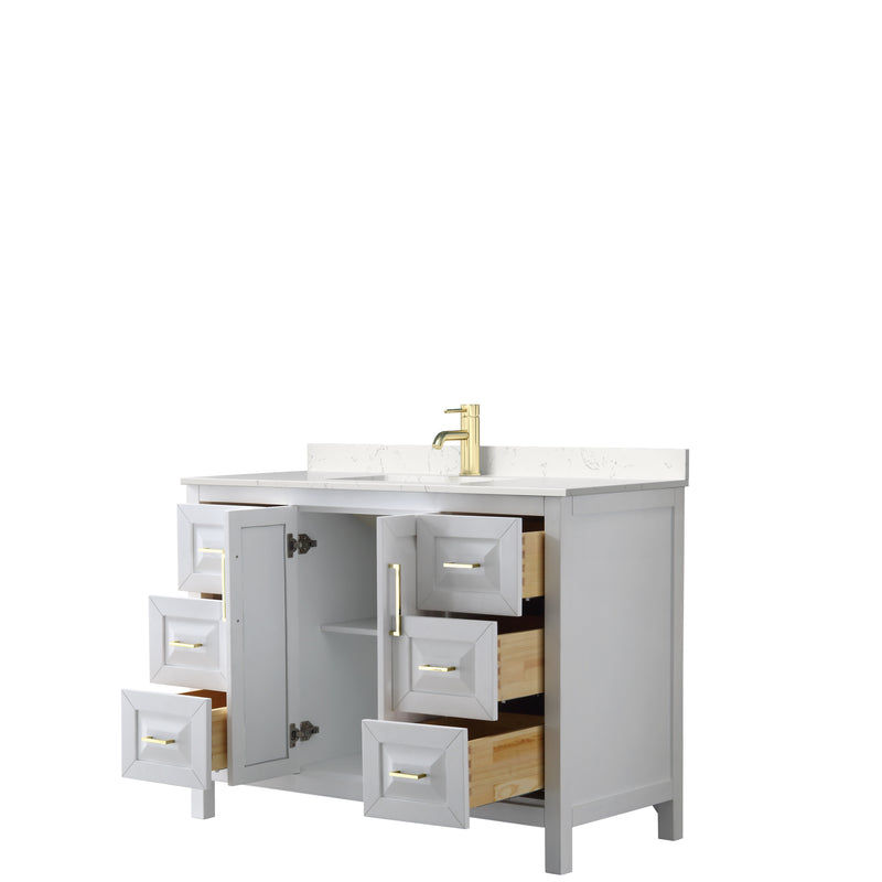 Wyndham Daria 48" Single Bathroom Vanity In White Light-Vein Carrara Cultured Marble Countertop Undermount Square Sink Brushed Gold Trims and No Mirror WCV252548SWGC2UNSMXX