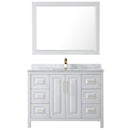 Wyndham Daria 48" Single Bathroom Vanity In White White Carrara Marble Countertop Undermount Square Sink Brushed Gold Trims and 46" Mirror WCV252548SWGCMUNSM46