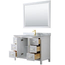 Wyndham Daria 48" Single Bathroom Vanity In White White Carrara Marble Countertop Undermount Square Sink Brushed Gold Trims and 46" Mirror WCV252548SWGCMUNSM46