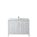 Wyndham Daria 48" Single Bathroom Vanity In White White Carrara Marble Countertop Undermount Square Sink Brushed Gold Trims and No Mirror WCV252548SWGCMUNSMXX