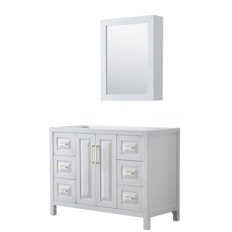 Wyndham Daria 48" Single Bathroom Vanity In White No Countertop No Sink Brushed Gold Trims And Medicine Cabinet WCV252548SWGCXSXXMED