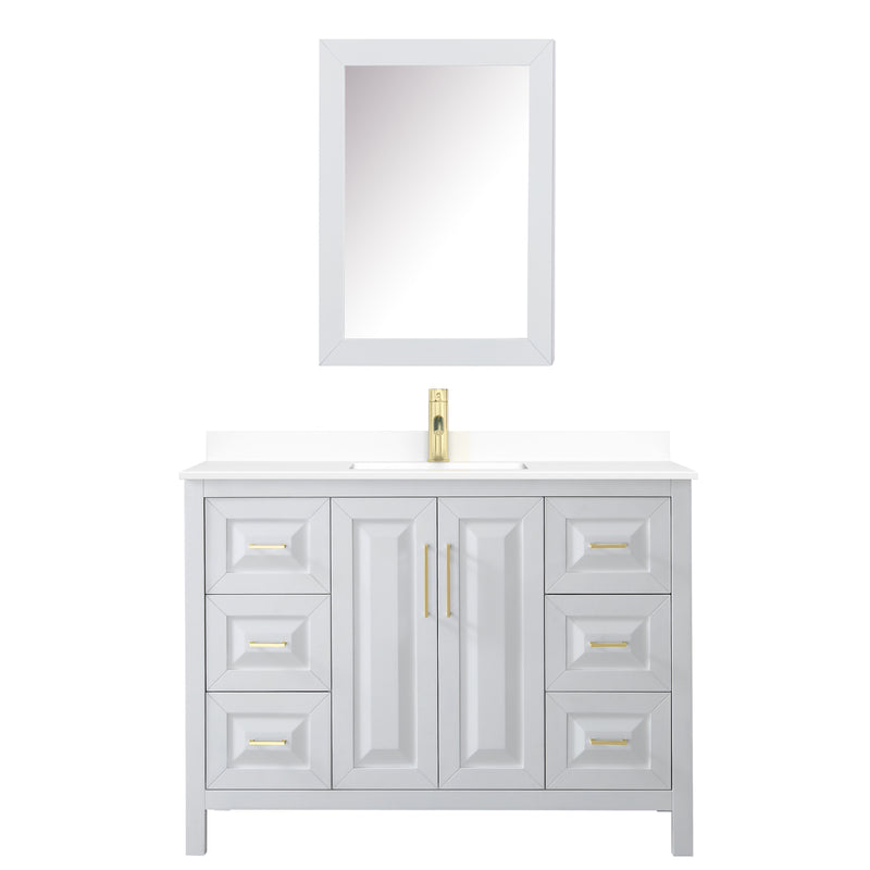 Wyndham Daria 48" Single Bathroom Vanity In White White Cultured Marble Countertop Undermount Square Sink Brushed Gold Trims and Medicine Cabinet WCV252548SWGWCUNSMED