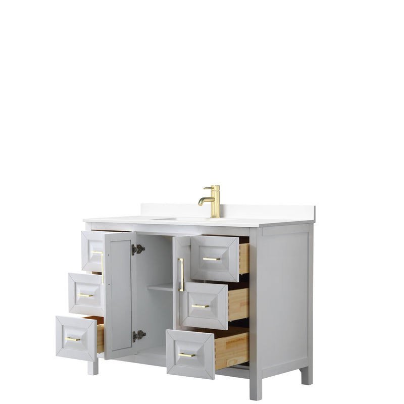 Wyndham Daria 48" Single Bathroom Vanity In White White Cultured Marble Countertop Undermount Square Sink Brushed Gold Trims and No Mirror WCV252548SWGWCUNSMXX