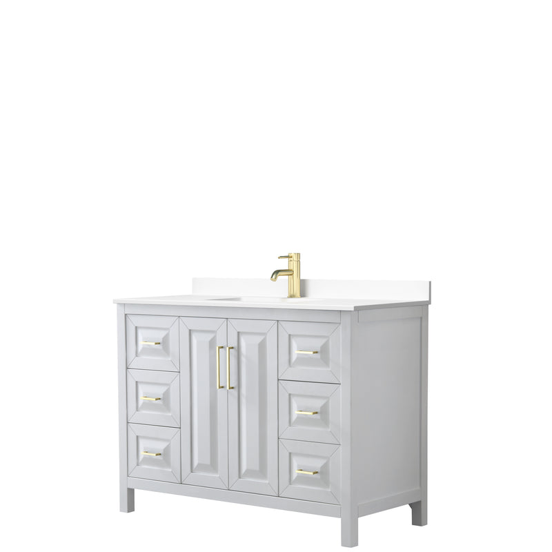 Wyndham Daria 48" Single Bathroom Vanity In White White Cultured Marble Countertop Undermount Square Sink Brushed Gold Trims And No Mirror WCV252548SWGWCUNSMXX