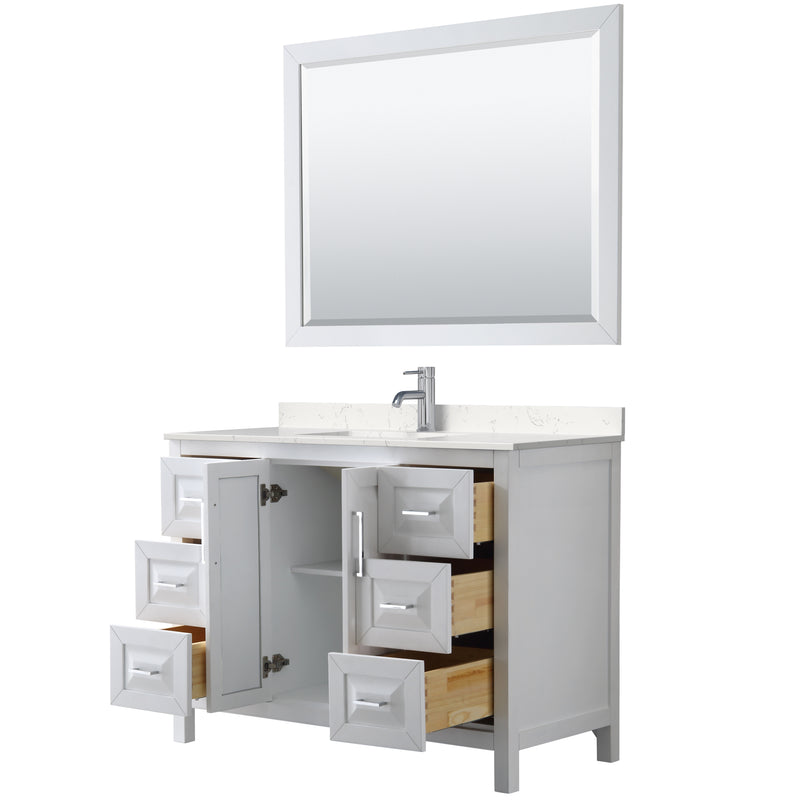 Wyndham Daria 48" Single Bathroom Vanity In White Light-Vein Carrara Cultured Marble Countertop Undermount Square Sink and 46" Mirror WCV252548SWHC2UNSM46