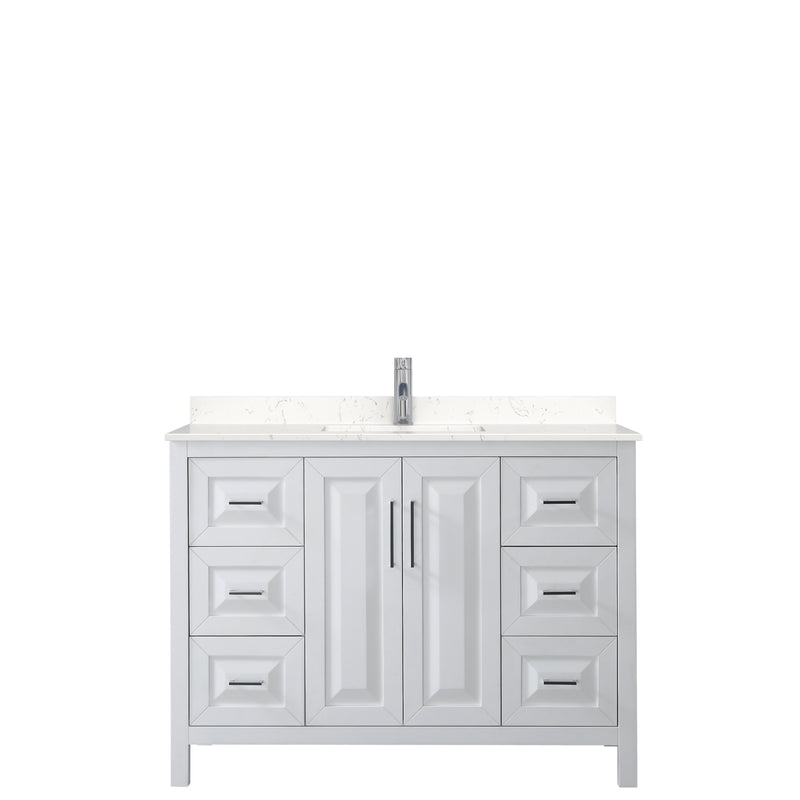 Wyndham Daria 48" Single Bathroom Vanity In White Light-Vein Carrara Cultured Marble Countertop Undermount Square Sink and No Mirror WCV252548SWHC2UNSMXX