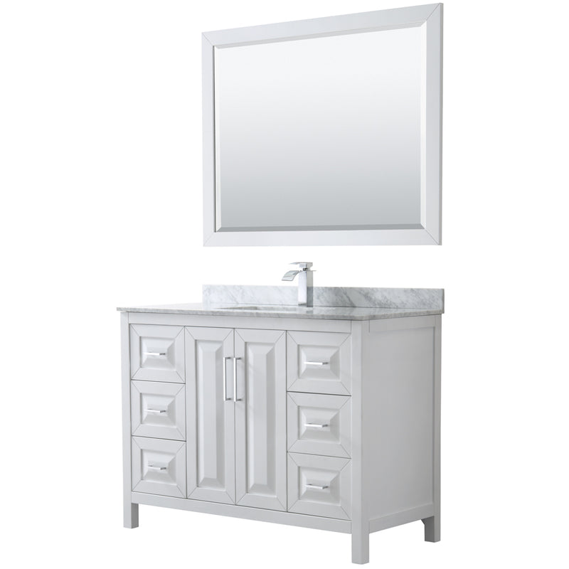 Wyndham Daria 48" Single Bathroom Vanity In White White Carrara Marble Countertop Undermount Square Sink And 46" Mirror WCV252548SWHCMUNSM46