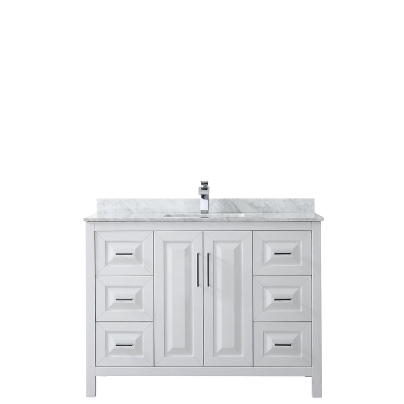 Wyndham Daria 48" Single Bathroom Vanity In White White Carrara Marble Countertop Undermount Square Sink and No Mirror WCV252548SWHCMUNSMXX