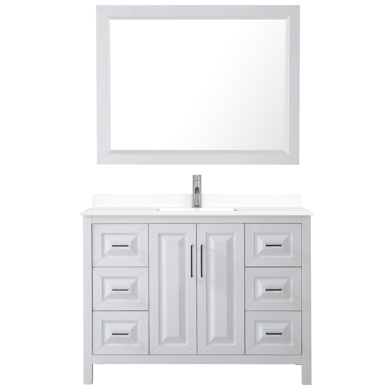 Wyndham Daria 48" Single Bathroom Vanity In White White Cultured Marble Countertop Undermount Square Sink and 46" Mirror WCV252548SWHWCUNSM46