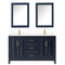 Wyndham Daria 60" Double Bathroom Vanity In Dark Blue Light-Vein Carrara Cultured Marble Countertop Undermount Square Sinks and Medicine Cabinets WCV252560DBLC2UNSMED