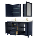 Wyndham Daria 60" Double Bathroom Vanity In Dark Blue Light-Vein Carrara Cultured Marble Countertop Undermount Square Sinks and Medicine Cabinets WCV252560DBLC2UNSMED