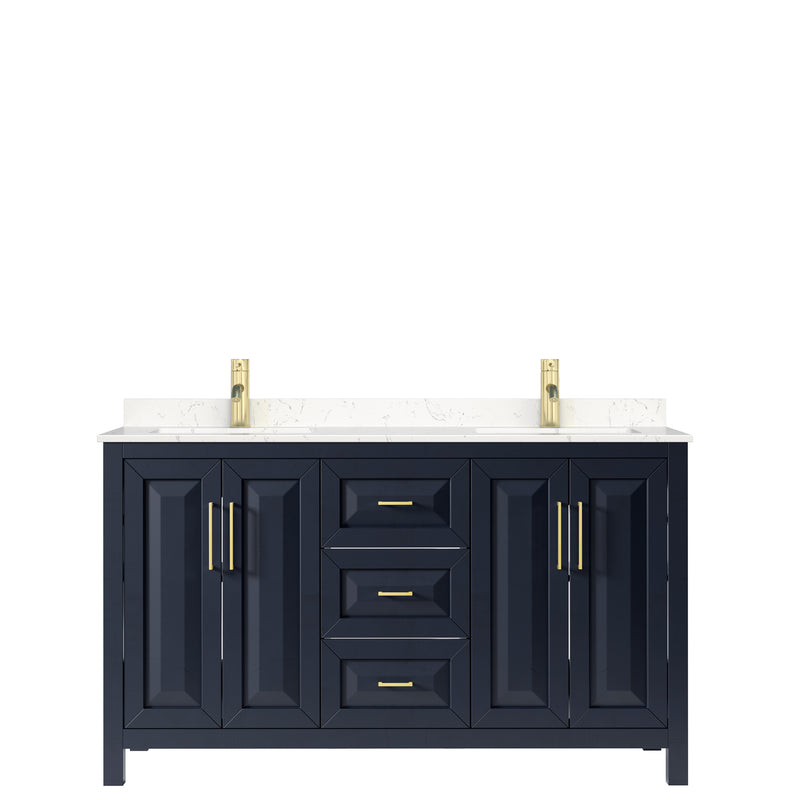 Wyndham Daria 60" Double Bathroom Vanity In Dark Blue Light-Vein Carrara Cultured Marble Countertop Undermount Square Sinks and No Mirror WCV252560DBLC2UNSMXX