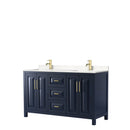 Wyndham Daria 60" Double Bathroom Vanity In Dark Blue Light-Vein Carrara Cultured Marble Countertop Undermount Square Sinks And No Mirror WCV252560DBLC2UNSMXX