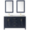 Wyndham Daria 60" Double Bathroom Vanity In Dark Blue White Carrara Marble Countertop Undermount Square Sinks and 24" Mirrors WCV252560DBLCMUNSM24