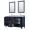 Wyndham Daria 60" Double Bathroom Vanity In Dark Blue White Carrara Marble Countertop Undermount Square Sinks and 24" Mirrors WCV252560DBLCMUNSM24