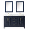 Wyndham Daria 60" Double Bathroom Vanity In Dark Blue White Carrara Marble Countertop Undermount Square Sinks and Medicine Cabinets WCV252560DBLCMUNSMED