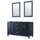 Wyndham Daria 60" Double Bathroom Vanity In Dark Blue No Countertop No Sink And 24" Mirrors WCV252560DBLCXSXXM24