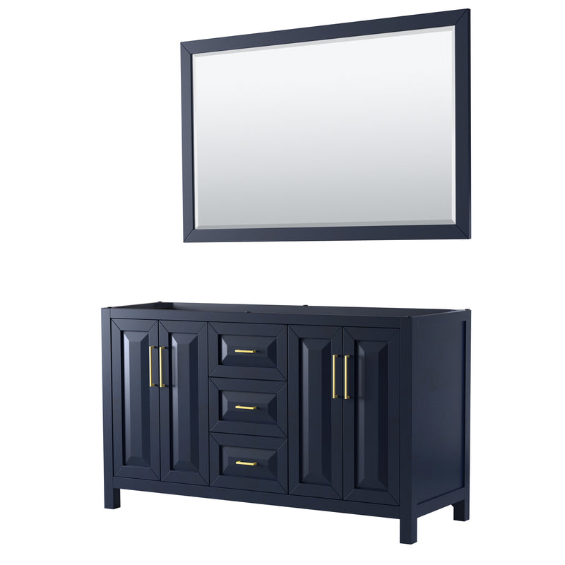 Wyndham Daria 60" Double Bathroom Vanity In Dark Blue No Countertop No Sink And 58" Mirror WCV252560DBLCXSXXM58