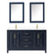 Wyndham Daria 60" Double Bathroom Vanity In Dark Blue White Cultured Marble Countertop Undermount Square Sinks and Medicine Cabinets WCV252560DBLWCUNSMED