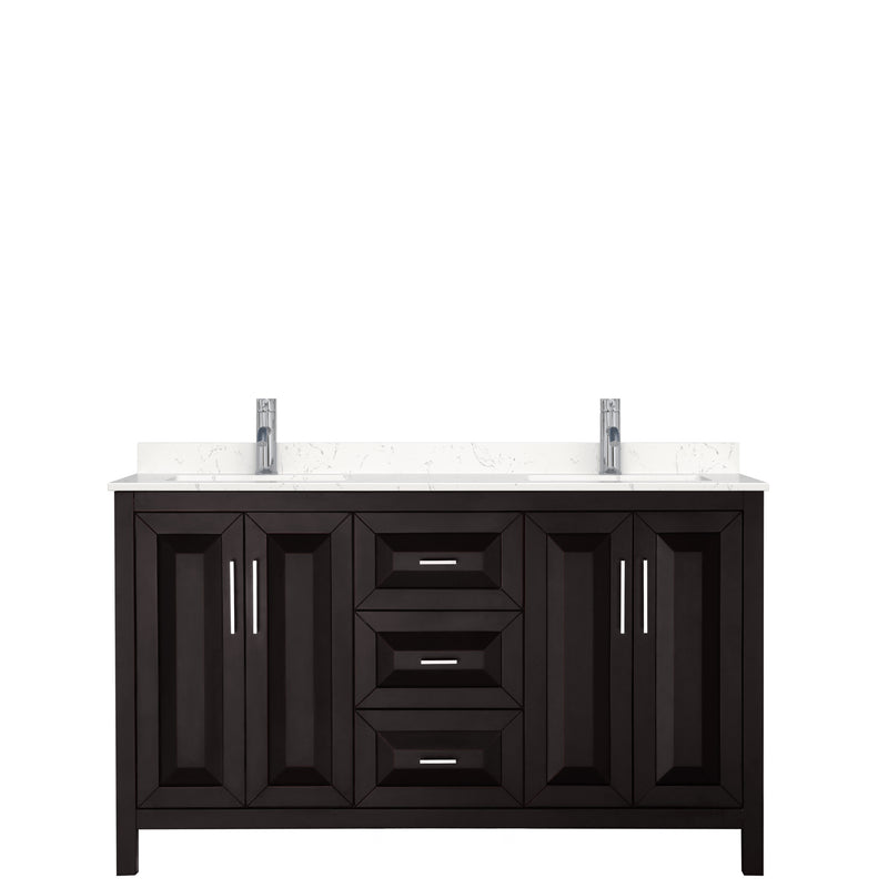 Wyndham Daria 60" Double Bathroom Vanity In Dark Espresso Light-Vein Carrara Cultured Marble Countertop Undermount Square Sinks and No Mirror WCV252560DDEC2UNSMXX