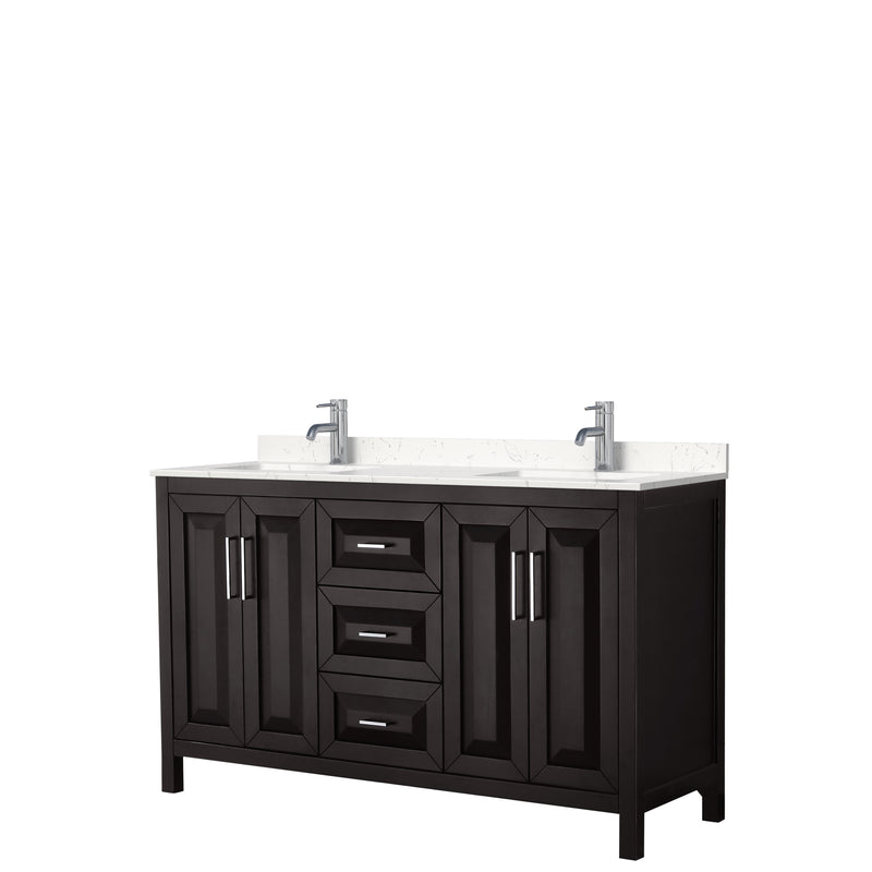 Wyndham Daria 60" Double Bathroom Vanity In Dark Espresso Light-Vein Carrara Cultured Marble Countertop Undermount Square Sinks And No Mirror WCV252560DDEC2UNSMXX