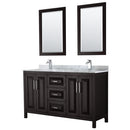 Wyndham Daria 60" Double Bathroom Vanity In Dark Espresso White Carrara Marble Countertop Undermount Square Sink And 24" Mirror WCV252560DDECMUNSM24