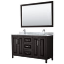 Wyndham Daria 60" Double Bathroom Vanity In Dark Espresso White Carrara Marble Countertop Undermount Square Sink And 58" Mirror WCV252560DDECMUNSM58