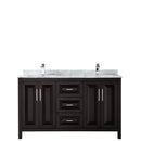 Wyndham Daria 60" Double Bathroom Vanity In Dark Espresso White Carrara Marble Countertop Undermount Square Sink and No Mirror WCV252560DDECMUNSMXX