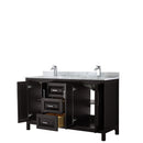 Wyndham Daria 60" Double Bathroom Vanity In Dark Espresso White Carrara Marble Countertop Undermount Square Sink and No Mirror WCV252560DDECMUNSMXX