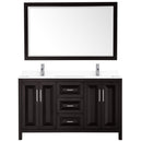 Wyndham Daria 60" Double Bathroom Vanity In Dark Espresso White Cultured Marble Countertop Undermount Square Sinks and 58" Mirror WCV252560DDEWCUNSM58