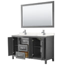 Wyndham Daria 60" Double Bathroom Vanity In Dark Gray Light-Vein Carrara Cultured Marble Countertop Undermount Square Sinks and 58" Mirror WCV252560DKGC2UNSM58