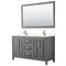 Wyndham Daria 60" Double Bathroom Vanity In Dark Gray Light-Vein Carrara Cultured Marble Countertop Undermount Square Sinks And 58" Mirror WCV252560DKGC2UNSM58