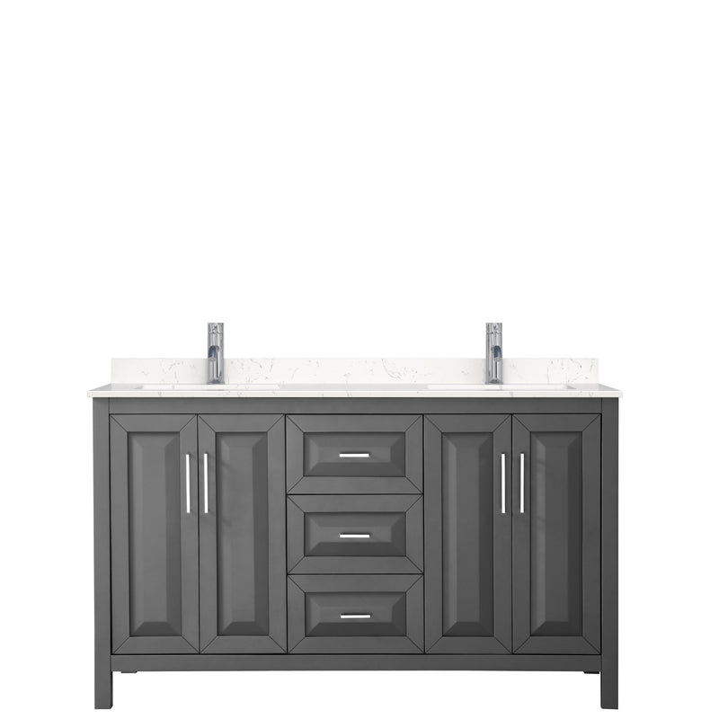 Wyndham Daria 60" Double Bathroom Vanity In Dark Gray Light-Vein Carrara Cultured Marble Countertop Undermount Square Sinks and No Mirror WCV252560DKGC2UNSMXX