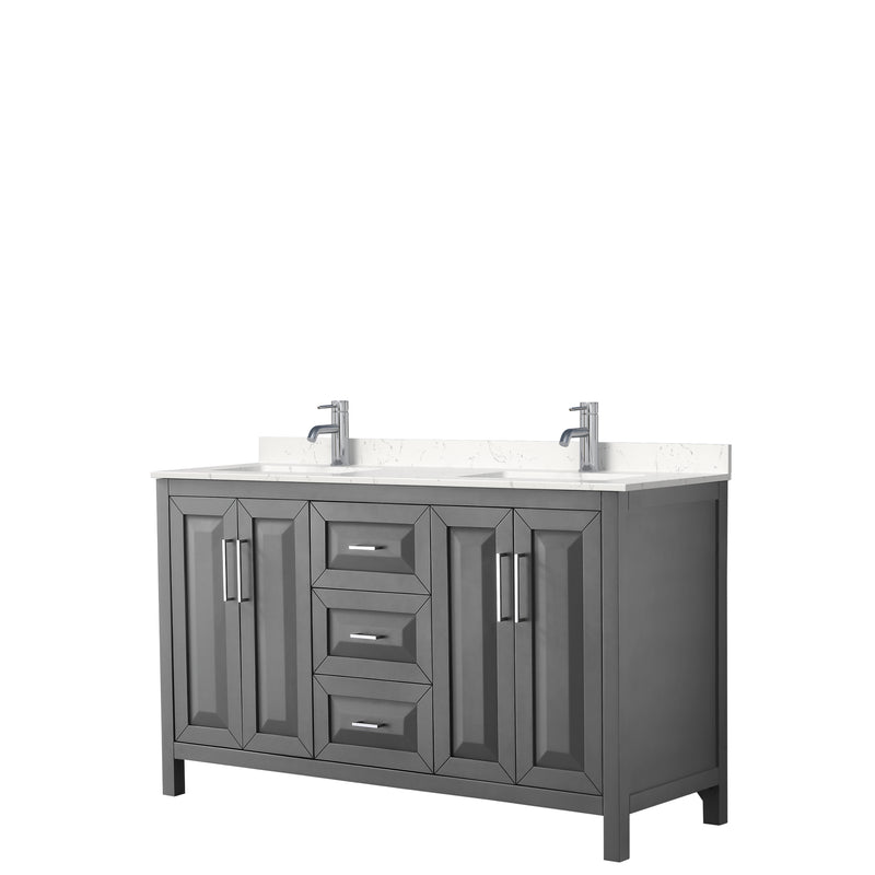 Wyndham Daria 60" Double Bathroom Vanity In Dark Gray Light-Vein Carrara Cultured Marble Countertop Undermount Square Sinks And No Mirror WCV252560DKGC2UNSMXX